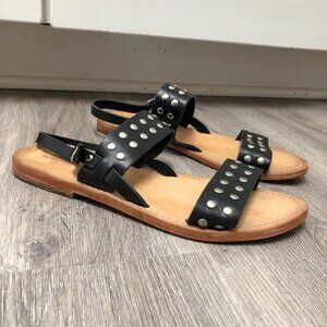 Urban Outfitters Women's Size 8 Sandals Black Leather Studded Dual Strap Shoes
